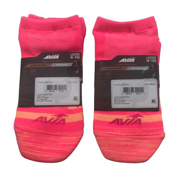 2 Pack Avia Women's Lightweight No Show Microfiber Pink/Yellow Socks Sz 4-10 New - Picture 2 of 5